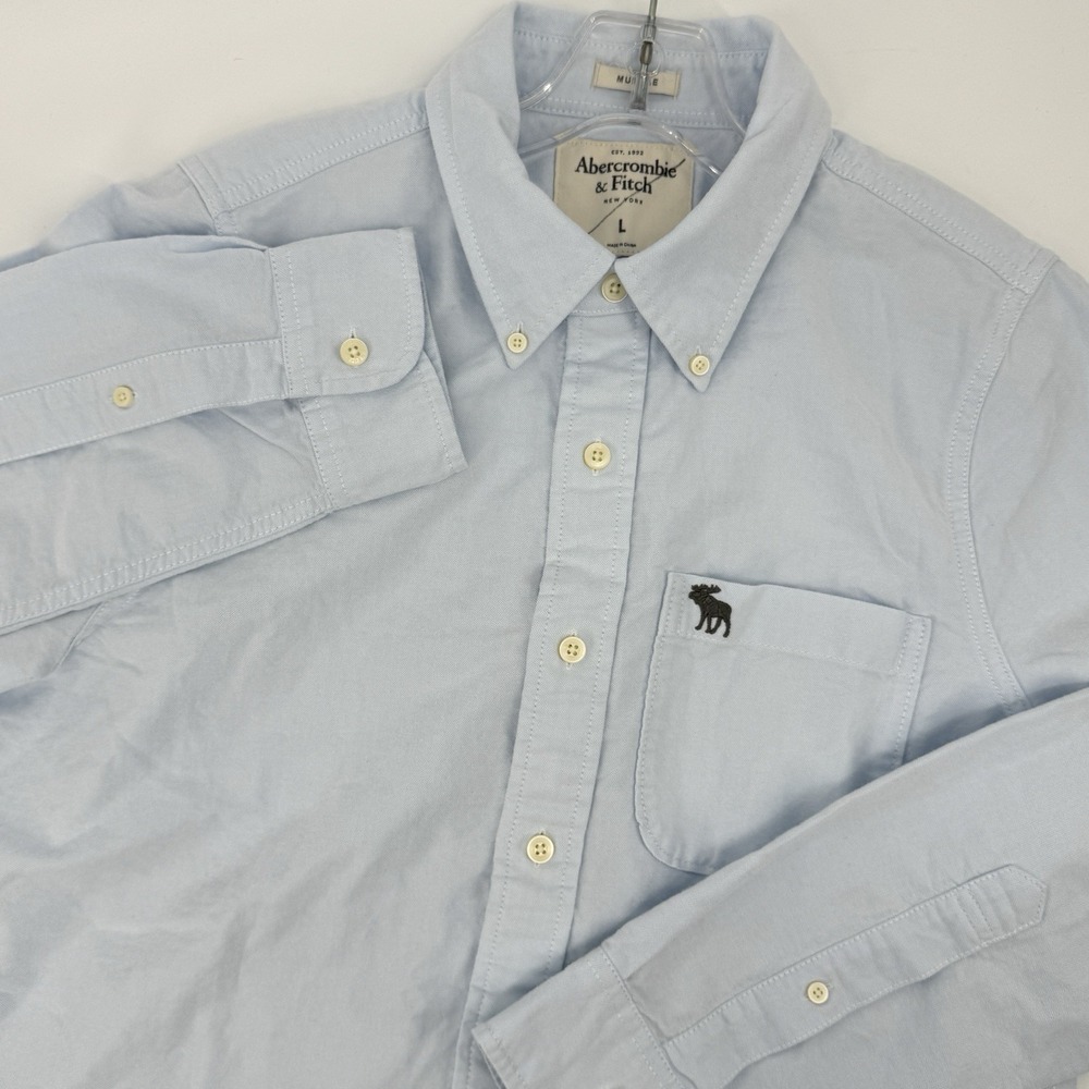 Abercrombie & Fitch Muscle Oxford Button Down Shirt Blue Cotton Mens L Logo Soft